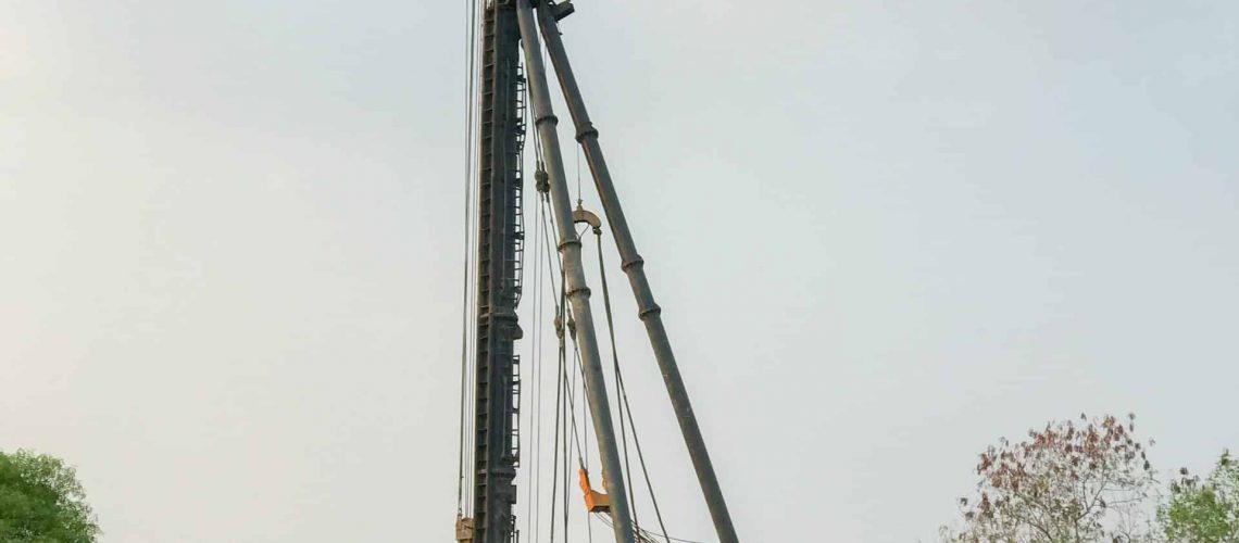 Foundation pile drilling machine in construction site